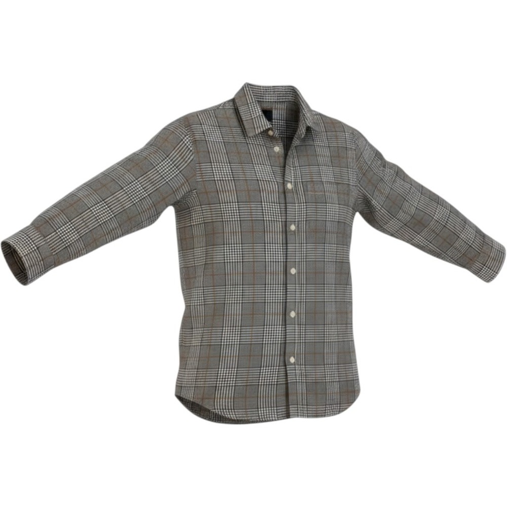HM Men's Button Down Shirt Regular Fit Glen Plaid Brown Black White Large